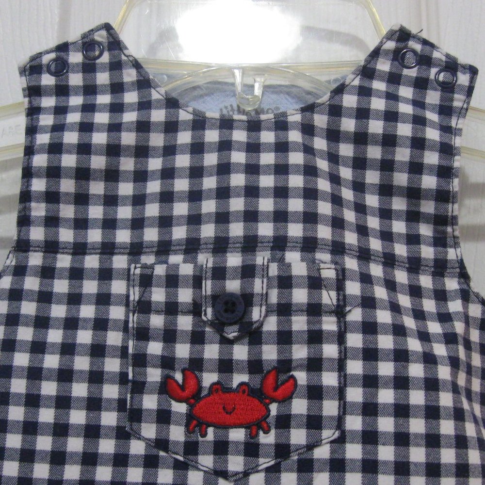 Adorable Gingham Overalls with Embroidered Red Crabs - Picture 2 of 5